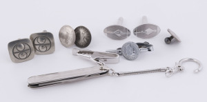 Cufflinks, tie clips, studs and penknife, including vintage Danish pewter cufflinks, 20th century