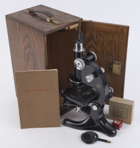 BECK MICROSCOPE Model No.29, in original case with instruction booklet and slides, early 20th century, ​31cm high