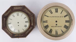 KILPATRICK & CO, MELBOURNE, early 20th century dial clock, along with a Regency dial clock, early 19th century, (2 items). The Kilpatrick dial clock of English make with white painted mahogany case, 12 inch painted dial with blued steel spade hands and he