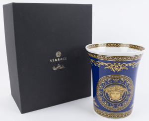 VERSACE Rosenthal "MEDUSA BLUE" German porcelain vase in original box, stamped "Rosenthal, Versace, Medusa Blue", 18cm high, 15.5cm diameter