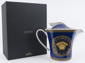 VERSACE Rosenthal "MEDUSA BLUE" German porcelain teapot in original box, stamped "Rosenthal, Versace, Medusa Blue", 20cm high, 24cm wide