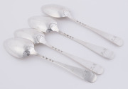 Four antique 2nd grade (83.3%) Dutch silver tablespoons, marked "I.B." for J. Blom, 's-Hertogenbosch, circa 1844, ​20.5cm long, 166 grams total - 2