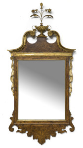 An Italian timber framed mirror with gilt decorated highlights, 20th century, 130 x 62cm