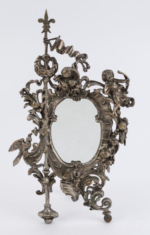 An antique table mirror, cast metal and glass late 19th century, ​41cm high