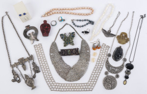 A quantity of assorted costume jewellery, scent bottle, jade ornament etc., 20th century