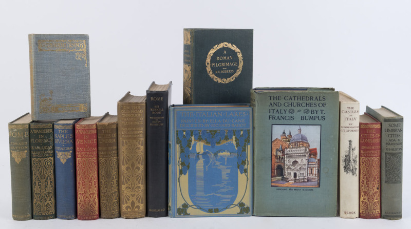 AN ITALIAN LIBRARY: A collection including "Sketches on the Road through France to Florence" by Murray (1904), "The Italian Lakes" by de Cane & Bagot (1908), "A Roman Pilgrimage" by Roberts (1911), "Some Umbrian Cities" by Harrison & Austin (1925), "Rome