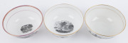 NEWHALL: Three "Bat-Print" English porcelain bowls, one featuring Brecknock in Wales now known as Brecon, circa 1810, the largest 7.5cm high, 15cm diameter - 3