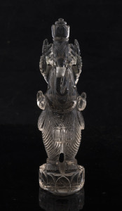 An Indian carved rock crystal statue of a four-armed Ganesh with crown, 19th century, 13.5cm high