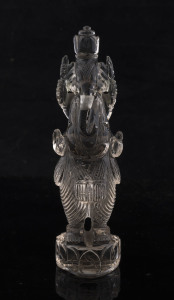 An Indian carved rock crystal statue of a four-armed Ganesh with crown, 19th century, ​13.5cm high