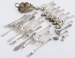 Assorted silver plated cutlery and candle holder (qty)
