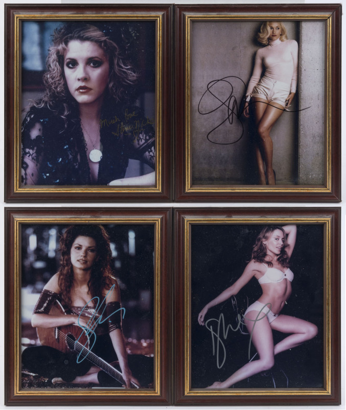 FEMALE POP & ROCK SINGERS: signed colour photographs of Gwen Stefani, Kylie Minogue, Shania Twain & Stevie Nicks; all framed and glazed, each 24x29cm.