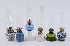 Six small portable kerosene lamps, late 19th and early 20th century, (6 items), the largest 27.5cm high,