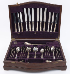 A canteen with assorted cutlery including five pieces of sterling silver (130 grams), 20th century, the canteen 49cm wide