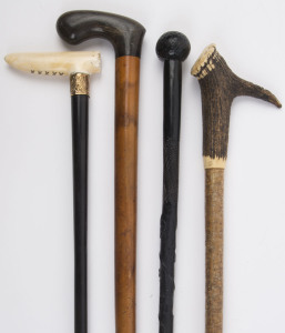 Four assorted walking sticks, 19th and 20th century, the largest 93cm high
