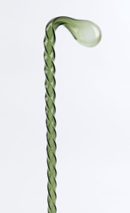 An antique English green glass walking stick, 19th century, ​122cm high