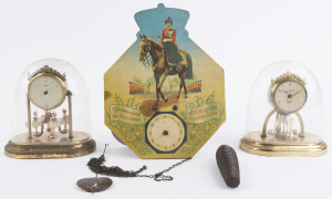 RANELA and SCHMID German novelty anniversary clocks under perspex domes with 8 day spring wound movements, together with a H.M. Queen Elizabeth II 1953 commemorative Coronation weight driven wall clock, 20th century, (3 items), the largest 24cm high.