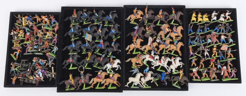 BRITAINS 'DEETAIL' SERIES - PAINTED PLASTIC FIGURES ON METAL BASES: large assortment including on-horseback figures (40) and on-foot figures (67), various series represented include US Cavalry, American Indians, Arab/Bedouin warriors and Mexican-American