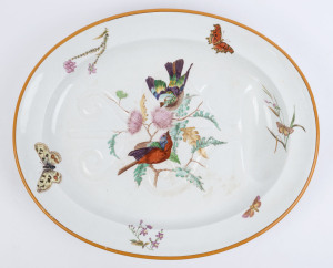 WEDGWOOD antique English porcelain meat platter with butterflies and birds, 19th century, ​impressed stamp "WEDGWOOD", 48cm wide