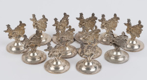 Set of 12 sterling silver place name holders, 20th century, stamped "Sterling, 925, Made In H.K.", 3.5cm high, 120 grams total