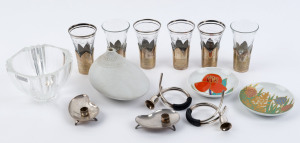 KOSTA BODA Swedish glass bowl, Rosenthal Studio-Linie porcelain vase and two dishes, six Belgium silver mounted glasses and two pairs of candle holders, 20th century, (14 items), the glasses 9cm high