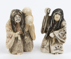 Two Japanese carved ivory netsuke with revolving heads, Meiji period, early 20th century, 5cm high
