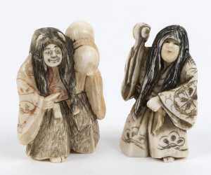 Two Japanese carved ivory netsuke with revolving heads, Meiji period, early 20th century, ​5cm high