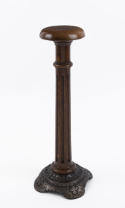 An antique lawyer's wig stand, cast metal and oak, 19th century, ​45cm high