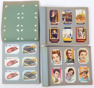 SWAP CARDS - BRITISH ROYALTY: array in album (120), mostly Coles/Woolworth types, few other showing British regional scenes, historical figures, costumes and attire; also a second album with FILM STARS (36); c.1950s. (156, in two albums).