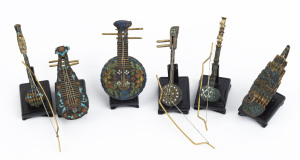 Six Chinese enamel musical instruments, 20th century, the largest 8cm high