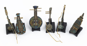 Six Chinese enamel musical instruments, 20th century, ​the largest 8cm high