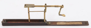 I. WILKINSON antique sovereign scales, brass and timber with original lithograph paper instructions, 19th century, ​the case 13.5cm wide