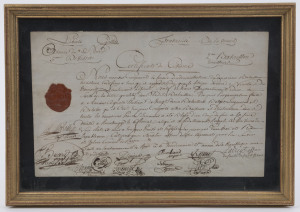 FRENCH REVOLUTION - "CERTIFICAT DE CIVISME": Good conduct certificate in manuscript headed "Liberté", "Égalité", "Fraternité" and "Ou La Mort", presented to Lieutenant-Adjoint 'Tremery' by the 2nd Battalion of Tirailleurs (skirmishers), dated 1794; framed