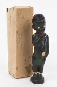 GUSTAV BOEHM (OFFENBACH): figural native African girl in SOAP, with manufacturer's paper label on base, original box; figure 15cm high, early 1900s. Rare survivor. Gustav Boehm (1827-1900) established a small soap factory in Offenbach in 1855, rapidly ex