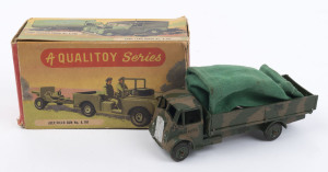 BENBROS MODELS - ARMY COVERED TRUCK: model A.106, camouflage livery & cloth canopy, with silver trim on the front grille, headlights & number plate, length 13cm; with original box, c.1950s.