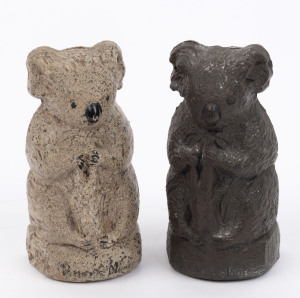 POTTER & MOORE: bakelite Koala perfume bottle holders in dark brown or in mocha brown, each 10cm high, c.1930s. (2)