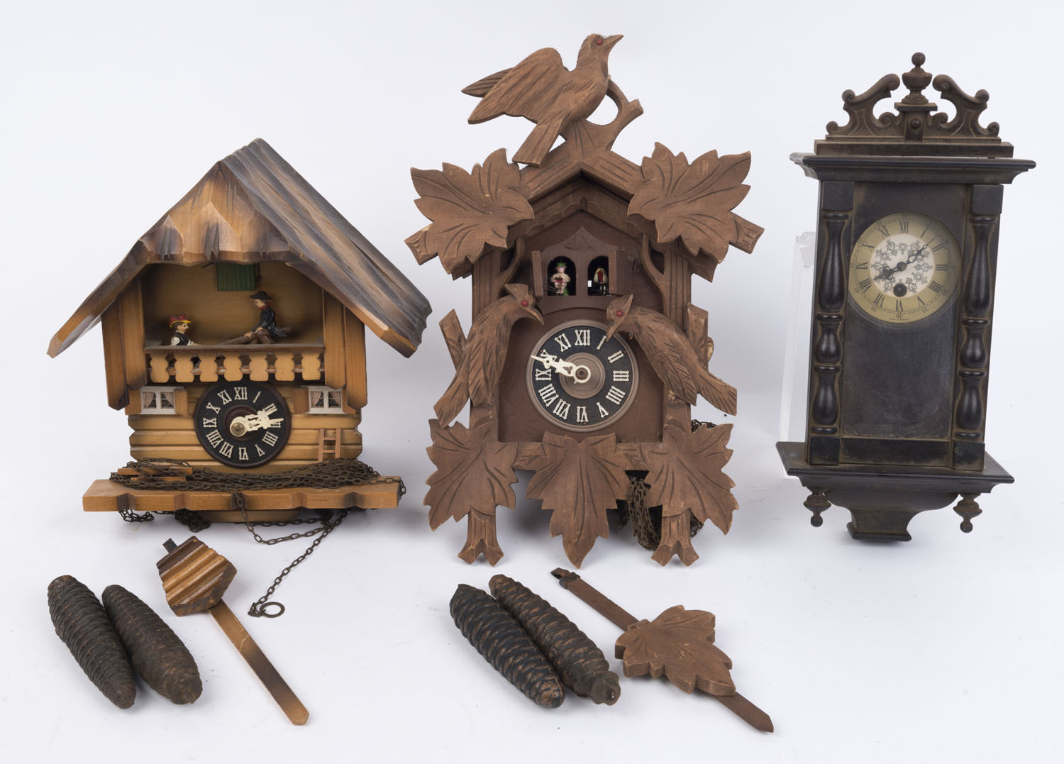 Two German Black Forest cuckoo clocks, 20th century. Both clocks with