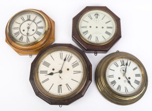 Four American dial clocks, ANSONIA, SETH THOMAS, Trade mark 'A' and Patent Lever Escapement, early 20th century. All with two train movements and subsidiary seconds dial with lever escapement regulation aperture to the dial. Each clock with brass bezel an
