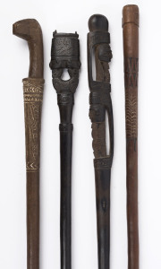 Four tribal walking sticks, Papua New Guinea and Pacific Islands, 20th century, ​the largest 113cm high