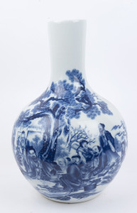 A large Chinese blue and white porcelain vase of bulbous form showing a scene of a family playing games in landscape, late Republic period, 20th century, 54cm high