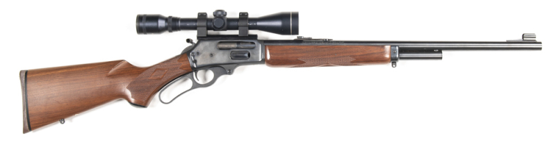 MARLIN MOD 1895 L/A C/F SPORTING RIFLE: 45/70 Govt; 4 shot tube mag; 22" barrel; exc bore; standard sights plus fitted with a Tasco DF 4X40 WA scope with good optics; rifle is almost as new with a full blue finish to all metal; exc chequered pistol grip s