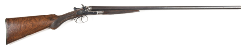 W. CASHMORE SXS HAMMER FIELD SHOTGUN: 20G; 28" barrels; machine cut top rib marked Wm CASHMORE MAKER BIRMINGHAM; g. bores; g. profiles, clear address & lock markings; plum finish to barrels; re-blue to locks, hammers & lever; f to g chequered pistol grip