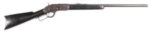 WINCHESTER MOD. 1873 HALF MAG L/A RIFLE: 32 WCF; 24" octagonal barrel; g. bore; standard sights & WINCHESTER NEW HAVEN address; CAL marking to breech; MODEL 1873 WINCHESTER TRADE MARK. REG. IN US PAT. OFF. to tang; vg profiles & markings; plum/brown finis