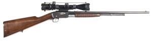 REMINGTON MOD 12 P/A SPORTING RIFLE: 22 Cal; 10 shot mag; 22" barrel; vg bore; standard sights plus fitted with a Hakko Electro-Point Mark III 4 X 40 side mounted scope with field mounts; g. profiles; blue/grey finish to all metal; g. stock & forend with 