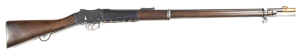 ENFIELD MKIV BREECH LOADING MARTINI HENRY LONG LEVER RIFLE: 450 Cal; s/shot; 33.2" barrel; vg bore; standard sights & bayonet stud to front band; action marked V.R. ENFIELD, ROYAL CYPHER & dated 1887 IV-1; sharp profiles & clear markings; retaining 87% or