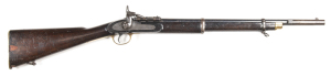 SNIDER ENFIELD ARTILLERY CARBINE: 577 Cal; 21.5" barrel; g. smooth bore; standard front sight & bayonet stud; rear sight missing; lock plate marked V.R., ROYAL CYPHER, ENFIELD 1865 & fitted with a MKII breech block; brass regulation furniture with a mello