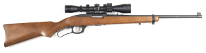 RUGER MODEL NINETY-SIX L/A ROTARY MAGAZINE SPORTING RIFLE: 17 HMR Cal; 9 shot mag; 18.5" barrel; vg bore; standard sights, barrel address & markings; fitted with a Leupold VX-1 3-9x40mm scope; sharp profiles & clear markings; retaining 98% original blacke