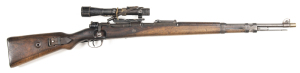 GERMAN WWII MAUSER 98K TELESCOPIC RIFLE: 7.92x57; 5 shot mag; 23" barrel; g. bore; receiver ring stamped S/42 1937 (MauserWerke AG, Oberndorf, early code); three Waffenamt markings; g. profiles; fitted with a detachable rail telescopic sight marked SKOPAR