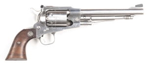 RUGER OLD ARMY STAINLESS STEEL PERCUSSION REVOLVER: 44ML; 6 shot non fluted cylinder; 190mm (7½") barrel; vg bore; standard sights, barrel address & frame markings; polished stainless steel finish with minor scratches & marks; g. walnut grips; gwo & cond.