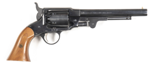 EUROARMS ROGERS & SPENCER PERCUSSION REVOLVER: 44ML; 6 shot not fluted cylinder; 190mm (7½") octagonal barrel; vg bore; std sights & markings to barrel & top strap; sharp profiles; revolver has a full blue finish to all metal with a few v. minor marks; ex