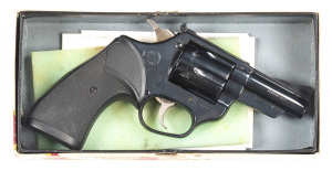 ASTRA 357 D/ACTION REVOLVER: 357 Mag; 6 shot fluted cylinder; 76mm (3") barrel; g. bore; standard sights & markings; retaining 98% original blacked finish with case colours to hammer & trigger; vg Pachmayr rubber grips; gwo & vg cond. In original Astra sh